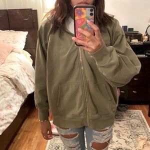 brandy melville john galt green zip up hoodie, one size